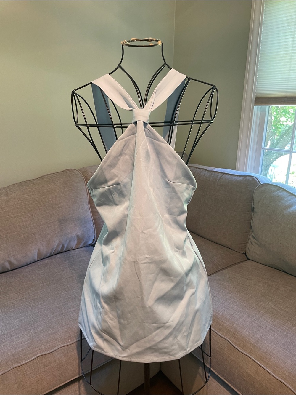 SHEIN Light Blue Backless Halter Dress with Knotted Strap